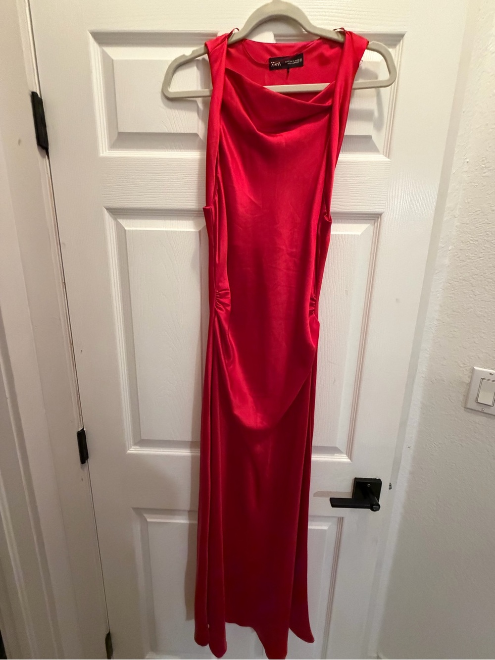 Zara Red Satin Cowl Maxi Dress